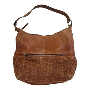 VILENCA Holland Woven Detail HOBO-SHOULDER Bag-Distressed Genuine Brown Leather